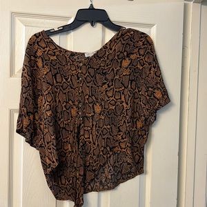 XS orange snake print tie up shirt